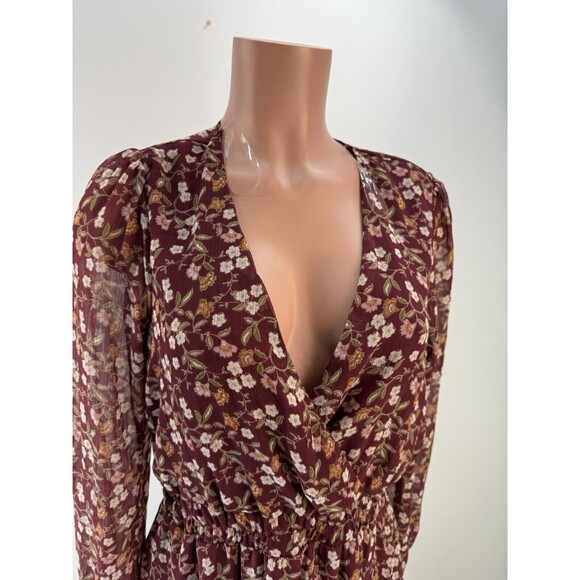 Womens Wine Chiffon Floral Mini Fit & Flare Dress Juniors L - Picture 3 of 15